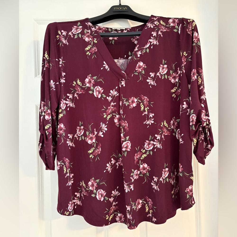 Beacon Burgundy Floral V-Neck Blouse